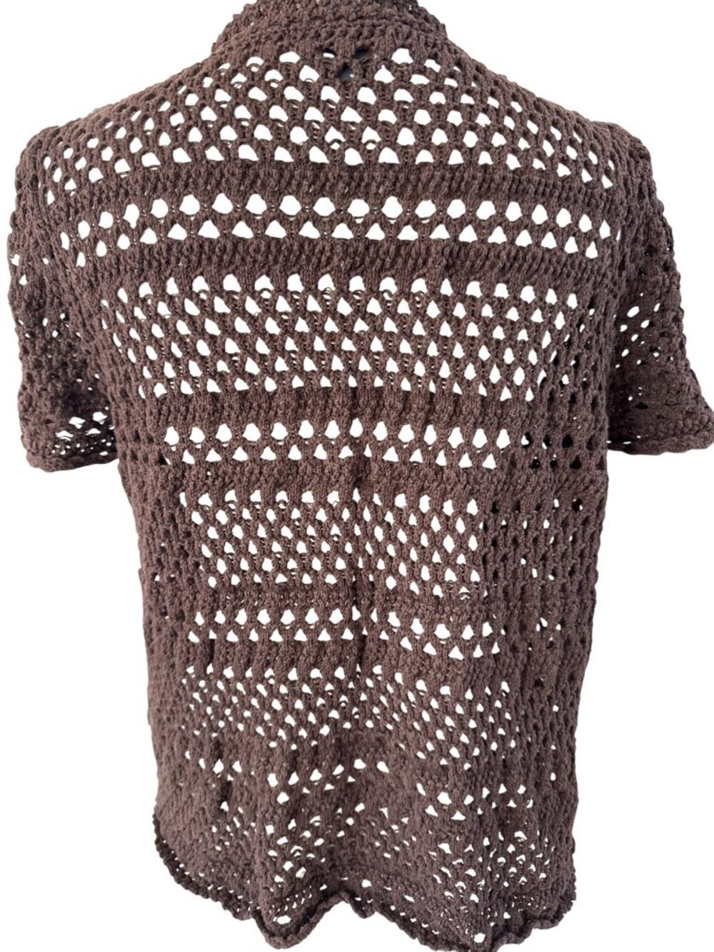 Style &Co Brown Open Crochet Cardigan Short Sleeve Plus Size 2X Lightweight Boho - Picture 5 of 9